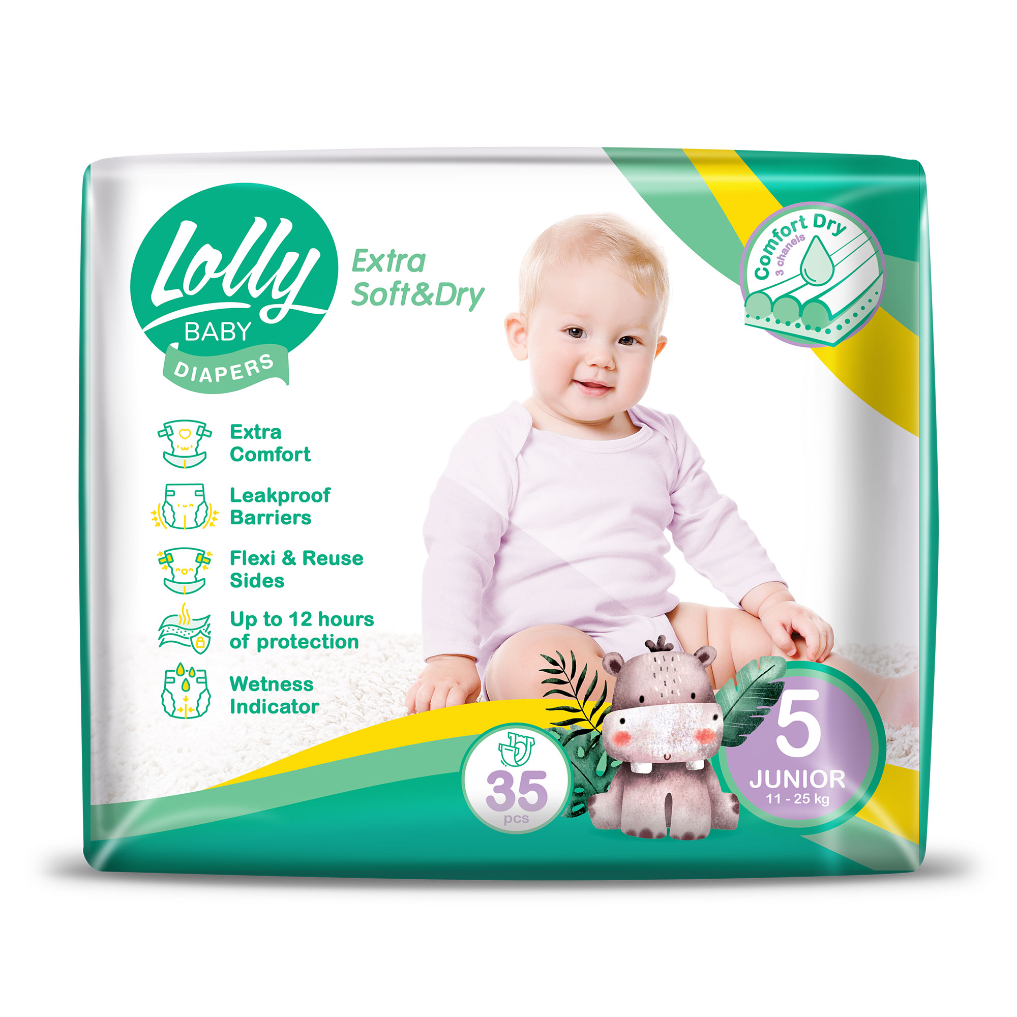 Підгузки Lolly Extra Soft &amp; Dry Junior розмір 5 (11-25 кг), 35 шт