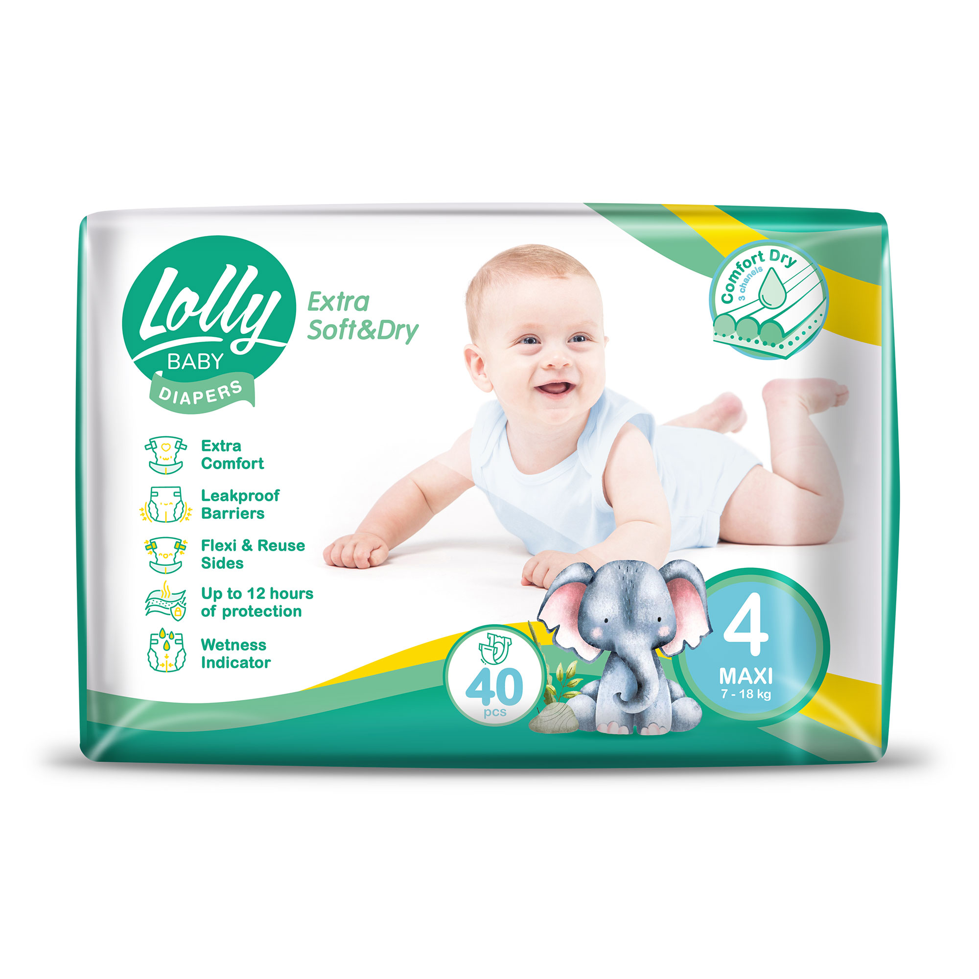 Підгузки Lolly Extra Soft &amp; Dry Maxi розмір 4 (7-18 кг), 40 шт